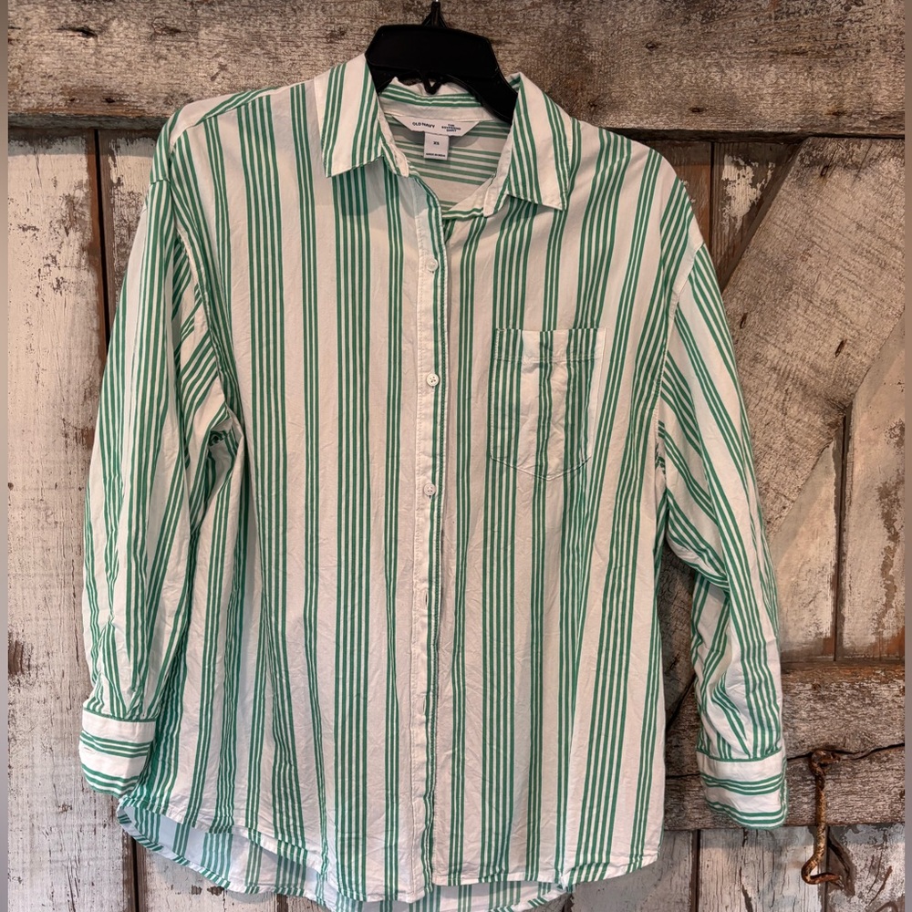 Old Navy Striped Green and White Shirt
